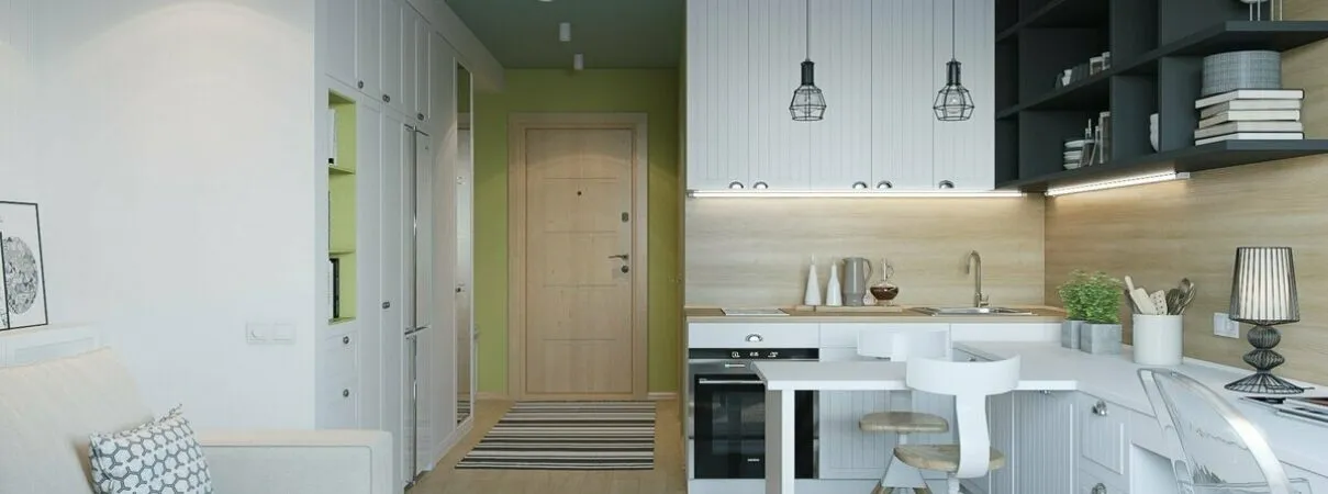 Дизайн студии 20 кв. м с кухней