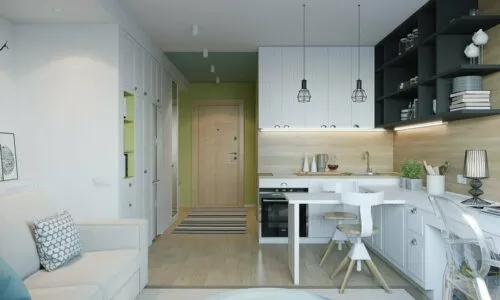 Дизайн студии 20 кв. м с кухней