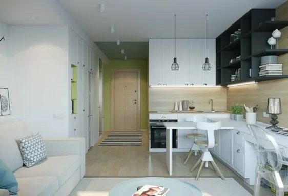 Дизайн студии 20 кв. м с кухней
